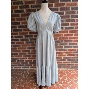 dRA Los Angeles Carol Dress-Grey/White-Maxi-Puff Sleeve-Cottagecore- Small NWT